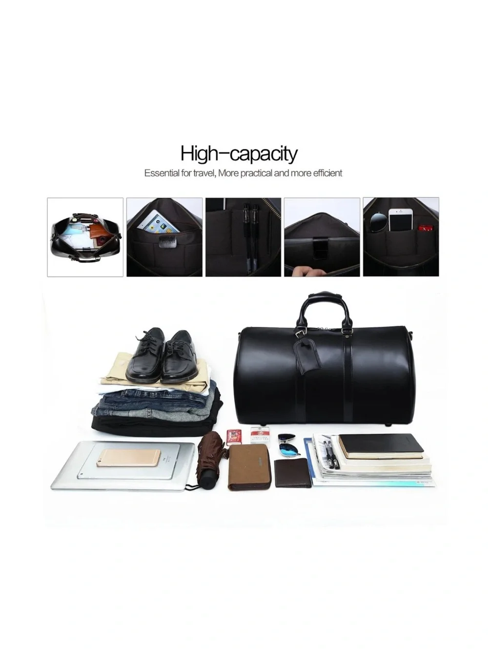 Leathario Travel Duffle Bag For Men Women Genuine Leather Overnight Weekender